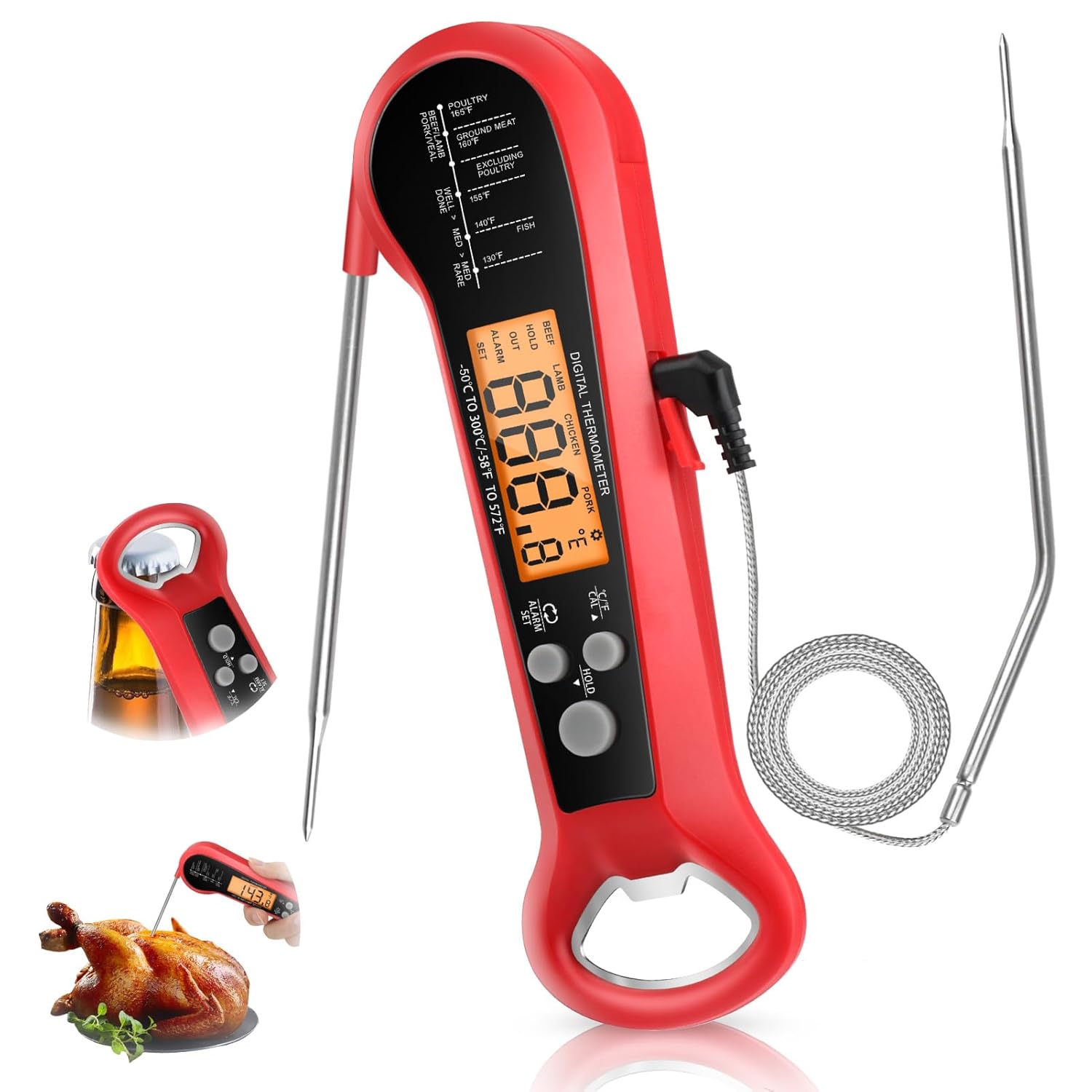 Thermometer Digital - Professionele digitale vleesthermometer, waterdicht, met 2